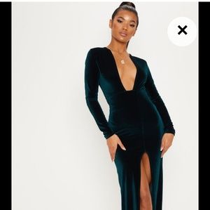 Emerald green velvet dress